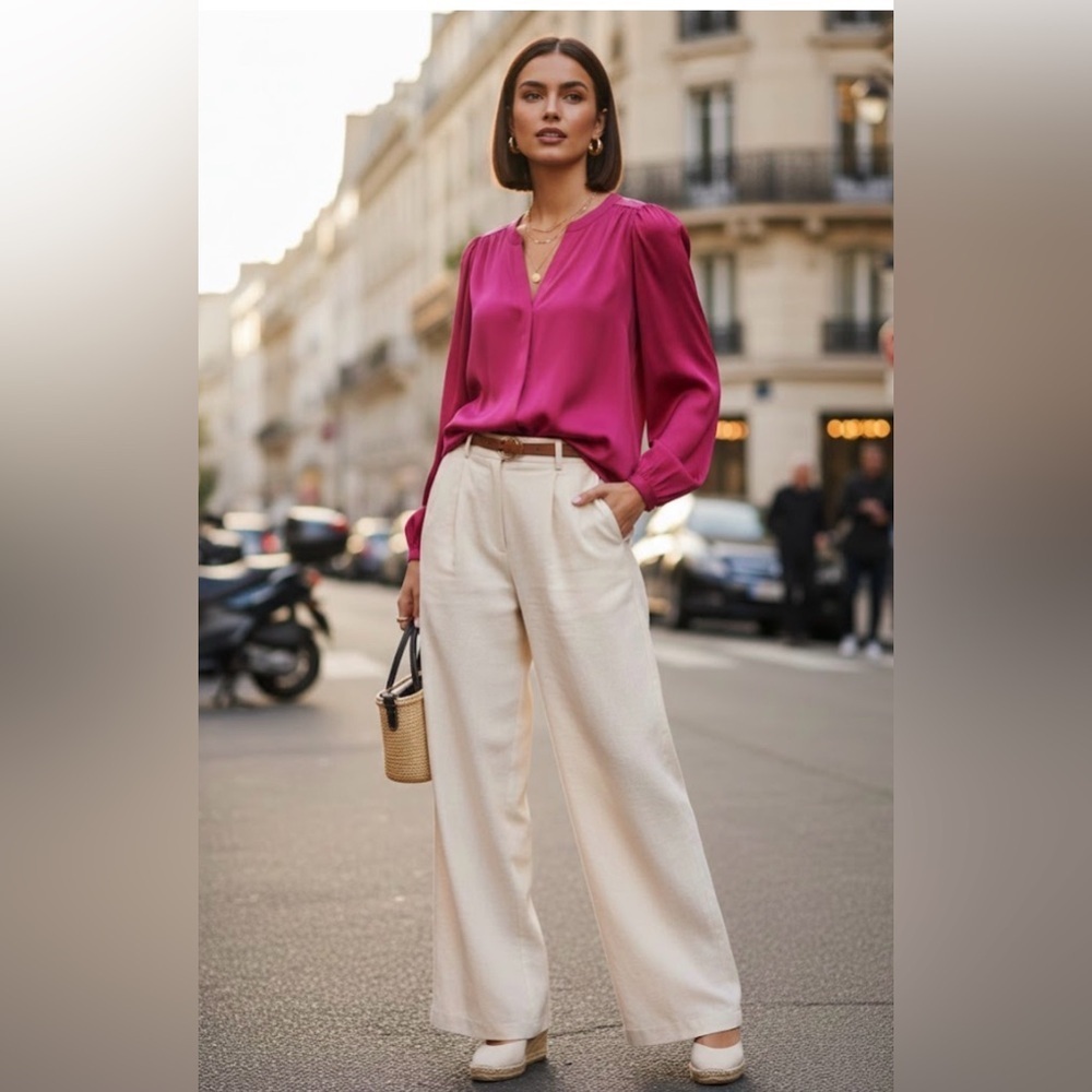 Hugo Boss Biralana Silk Blend Satin Hot Pink Blouse Size 6